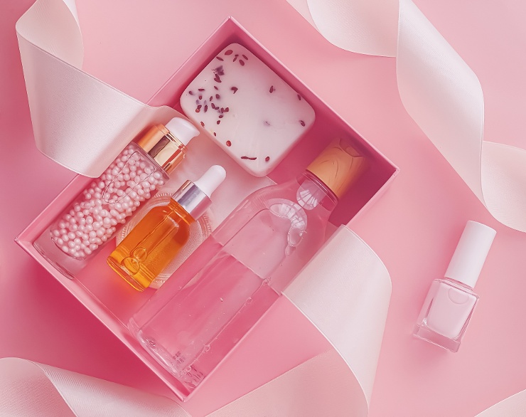 beauty products kitted in a personalized box for custom order